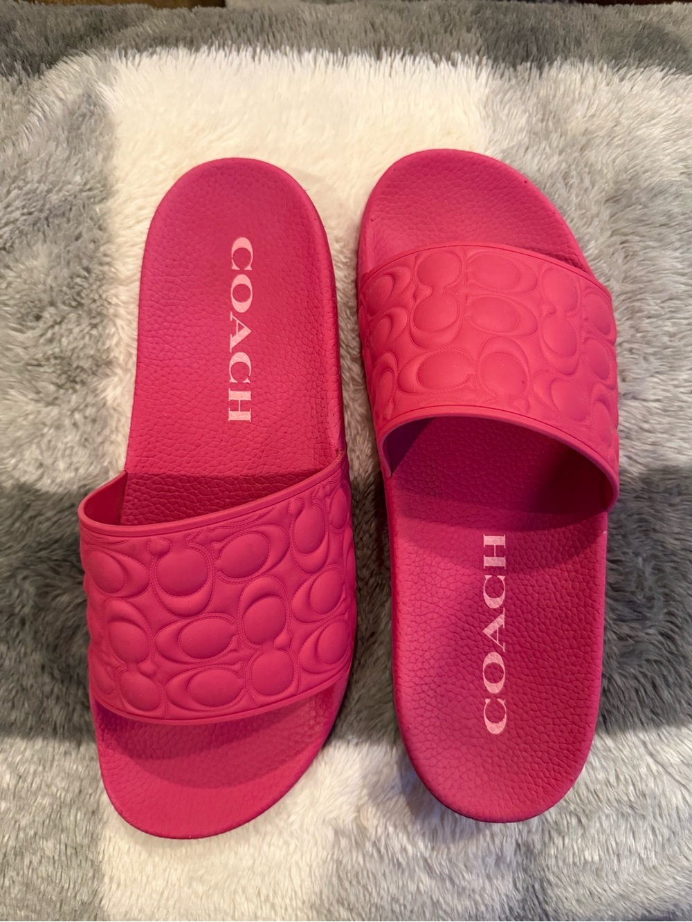 Coach Hot Pink Embossed Logo Slide Sandals